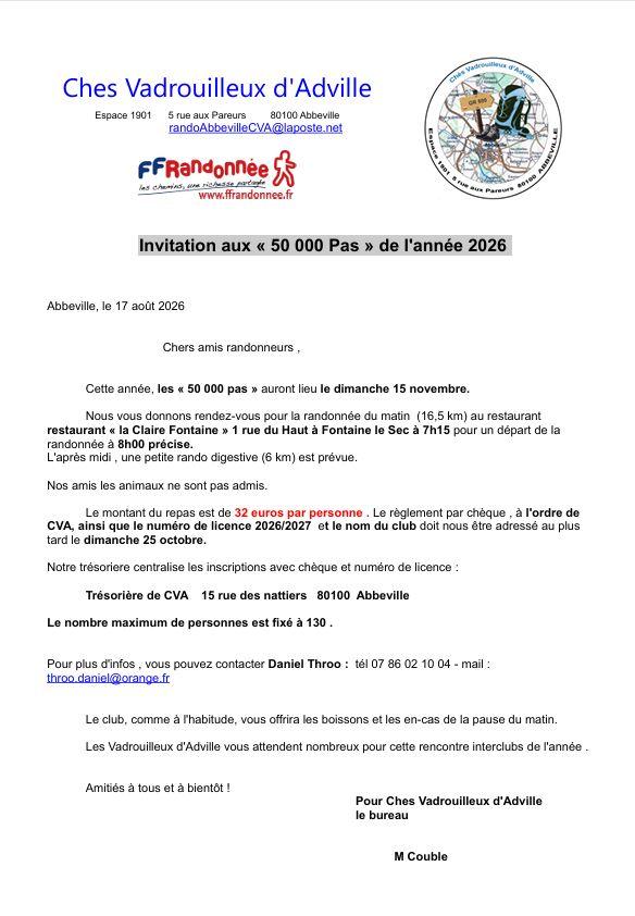 Invitation aux 5 0000 pas